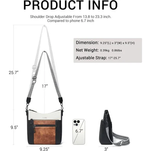 Women's Brown White Trendy Vegan Leather Purses Hobo Handbags Shoulder Bag